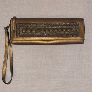 Donald J. Pliner Metallic Bronze Beaded Leather Clutch Purse